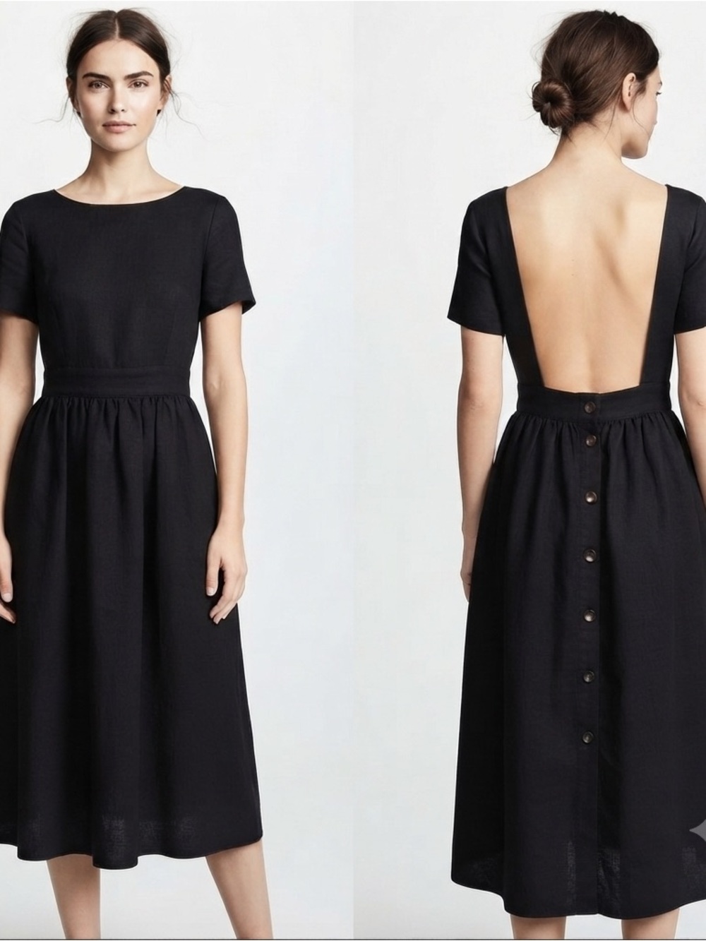 Women’s Black Backless Button Down Midi Dress Small